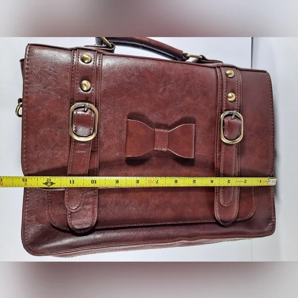 ECOSUSI Women's Briefcase Leather Laptop Brown Satchel with Bow Accent - Picture 4 of 9